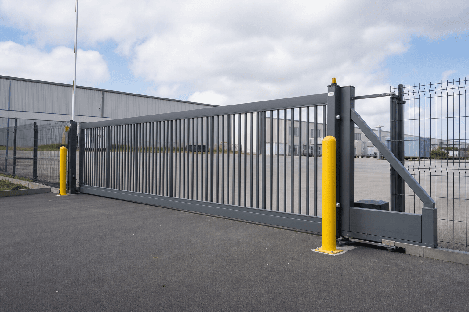 Factory perimeter steel gates